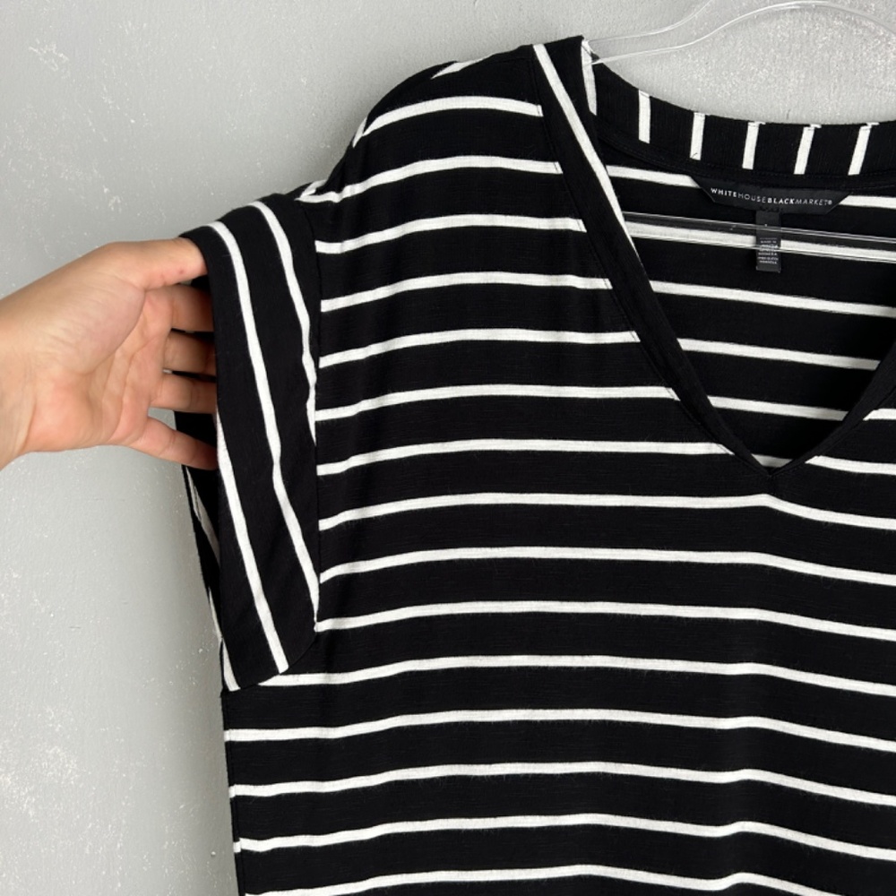 White House Black Market size L easy t-shirt midi dress black white striped - Picture 5 of 10